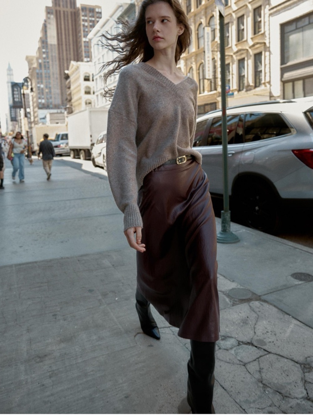 Women's Faux Leather A-Line Skirt - Deep Brown